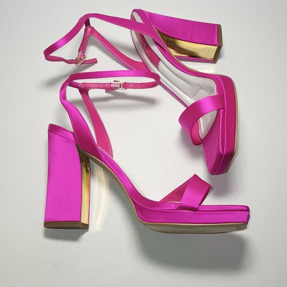 New Franco Sarto Women's Daffy Ankle Strap Sandal Heels Bright Pink Satin Size 9 - Picture 8 of 13